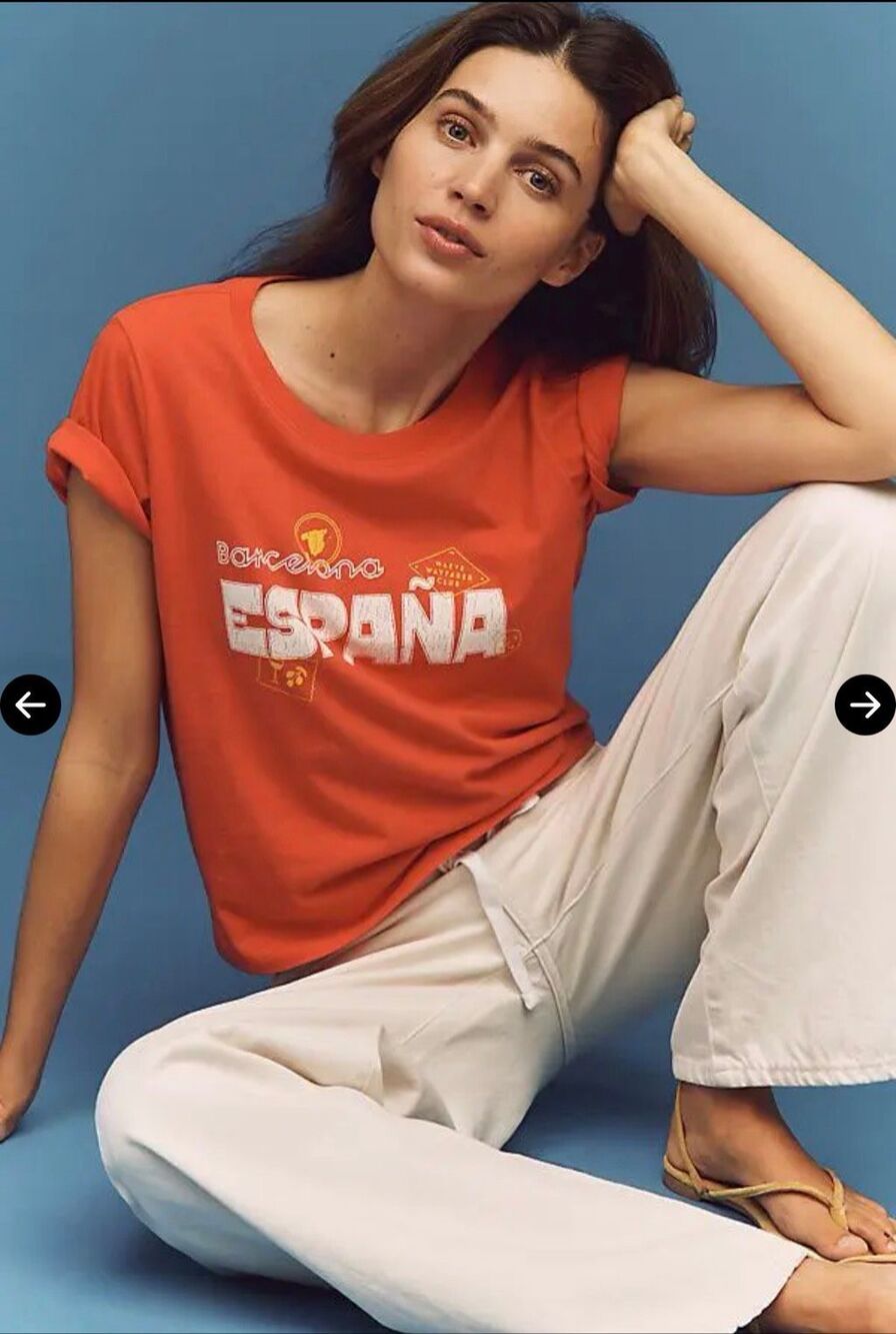 Anthropologie Maeve Evelyn Barcelona Spain Graphic Tee Espana XXS NEW
